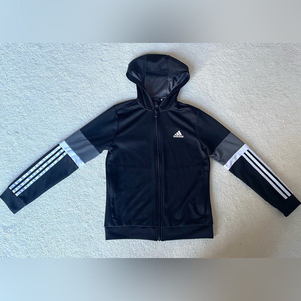 Adidas Kids Black and White Zip Hoodie